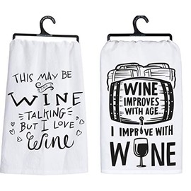 Primitives by Kathy Wine Improves with Age - I Improve with Wine and I Love Wine Kitchen Towels Bundle of 2