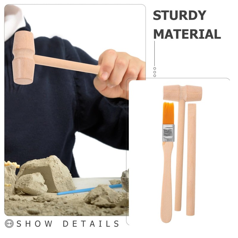 JOINPAYA Dinosaur Digging Tools Kit with Wooden Hammer Chisel Brush