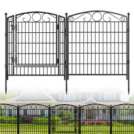 8 Panels Decorative Garden Fence with Gate, GATKITOM No Dig 31.3in(H) x 17.3ft(L) Metal Animal Barrier Rustproof Dog Fence Outdoor for Yard, Patio, Temporary Garden Fencing with Ground Stakes