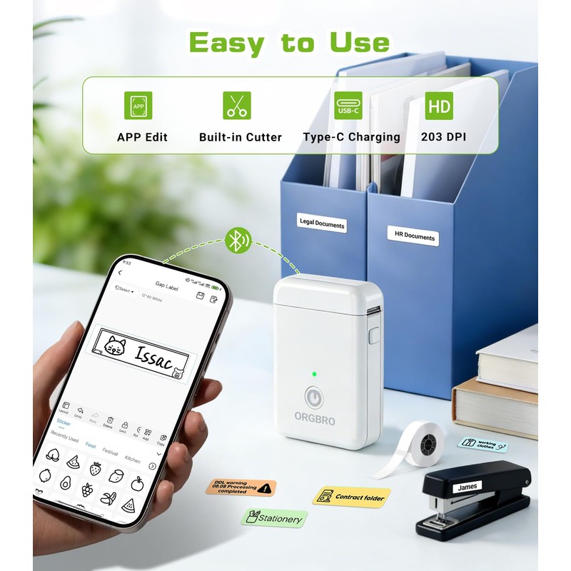 ORGBRO Label Maker Machine with Tape, X1 Portable Bluetooth Mini