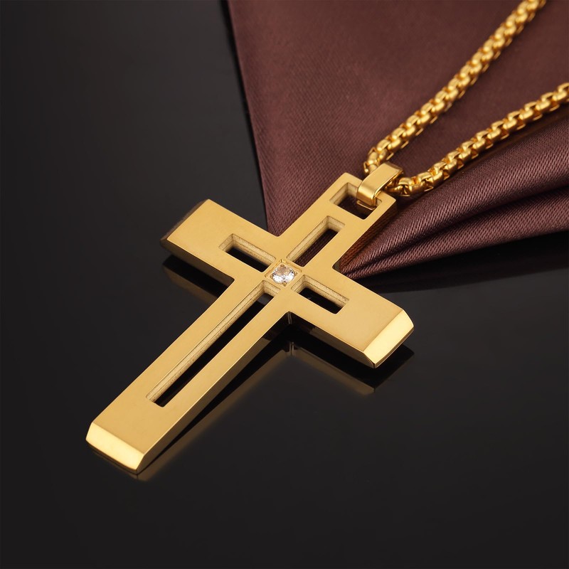 Men Cross Necklace Large Cross Necklace for Men Stainless Steel