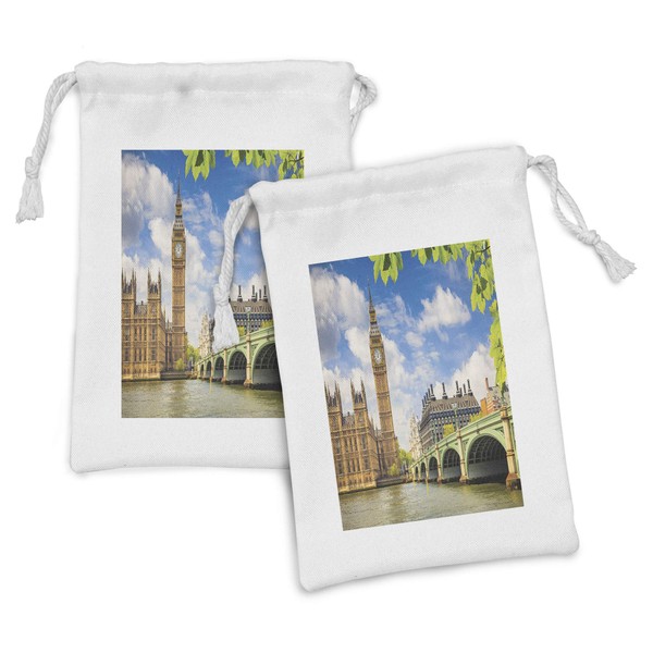 Lunarable London Fabric Pouch Set of 2, Historical Big Ben