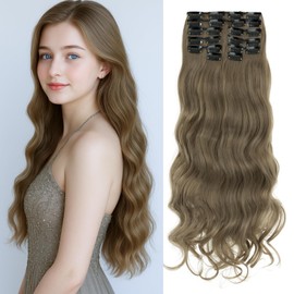 Benehair 22" Clip in Hair Extensions 12 Pcs Long Curly Wave Hair Extensions Clip in Full Head Synthetic Fiber Ash Blonde Hair Piece for Women Girls(Ash Blonde, 180g)