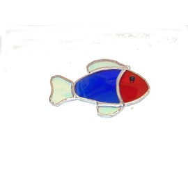 Handmade Red and Blue Tropical Fish Stained Glass Christmas Ornament Sun Catcher