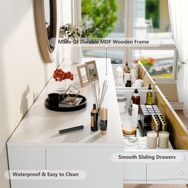 FURNIinspire 3 Drawer Storage Rattan Dresser, Boho Dresser Chest for Bedroom Hallway Living Room, White