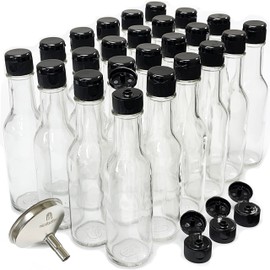 nicebottles Hot Sauce Bottles, 5 Oz - 24 Pack with Flip Top Caps - Includes Stainless Steel Funnel