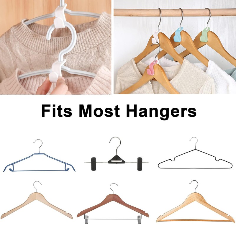 YQQZQ 50P Space-Saving Closet Hanger Connectors,Clothes Hanger Hooks,Pink Blue Green