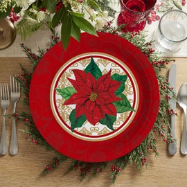 Horaldaily 40Pcs Christmas Paper Plates, Red Poinsettia Plates for Party Birthday Holiday Dinner Event Disposable Tableware Supplies Decor, 9lnch
