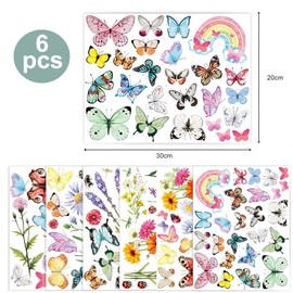 Wall Art Decals, 6Pcs Flower Wall Stickers, 30x20cm Garden Flower Walls Decals Colorful Butterfly Wallstickers for Girls Bedroom Living Room Hallway Office Sofa Backdrop