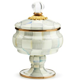 MACKENZIE-CHILDS Enamel Curiosity Pot, Decorative Container for Home Decor, Gray-and-White Sterling Check