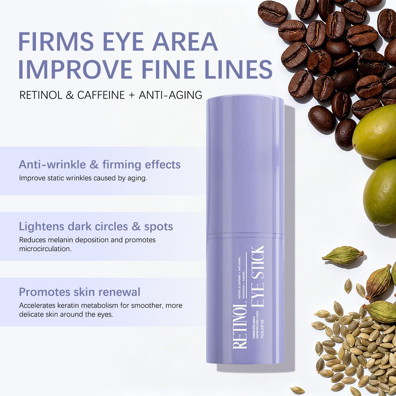 Retinol & Caffeine Eye Balm Stick for Dark Circles, Puffiness,