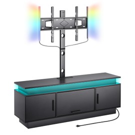 VEVOR 52" TV Stand with Mount for up to 75 in TVs, Entertainment Center with Power Outlet & LED Lights, Height Adjustable TV Console with Mount with 3 Tiers Storage Cabinets for Bedroom, Living Room