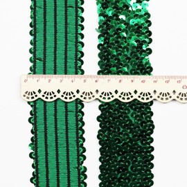 Length 5Yards，Wide 1.9 Inch Green Elastic Sequin Ribbon Trim for Sewing Dress Dance Costumes Headband (Green)