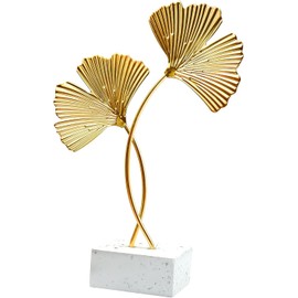 JLNGTHONG Metal Ginkgo Leaf Ornaments, Gold Ginkgo Leaf Desktop Decoration Sculpture, Modern Creative Home Décor Accents Statue for Office, Bedroom, Bookshelf