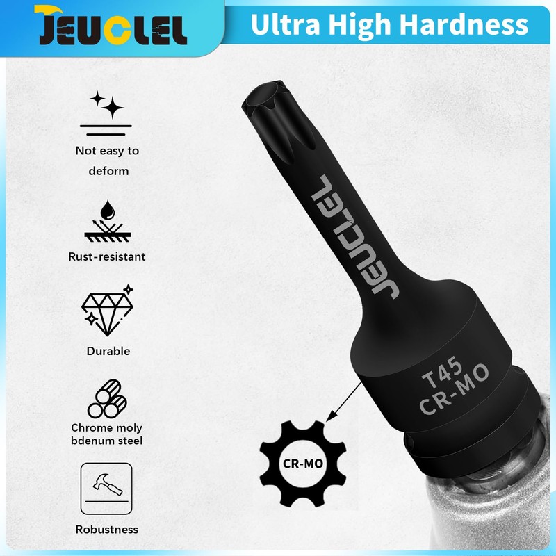 JEUCLEL T45 Torx Bit Socket, 1/2" Drive Torx Star 6