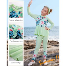 Teen Girls 4 Piece Swimwear Floral Printed Swimsuit Sun Protections 8-10 Years