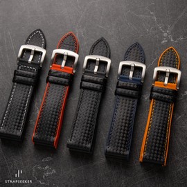 StrapSeeker Ezra - Correas de reloj híbridas de cuero y caucho FKM de primera calidad - Bandas de repuesto de alto rendimiento para deportes - Correa de reloj unisex - Colores: blanco, negro, azul, naranja y rojo - Tamaños: 20 mm, 22 mm, 24 mm (Azul, 22m