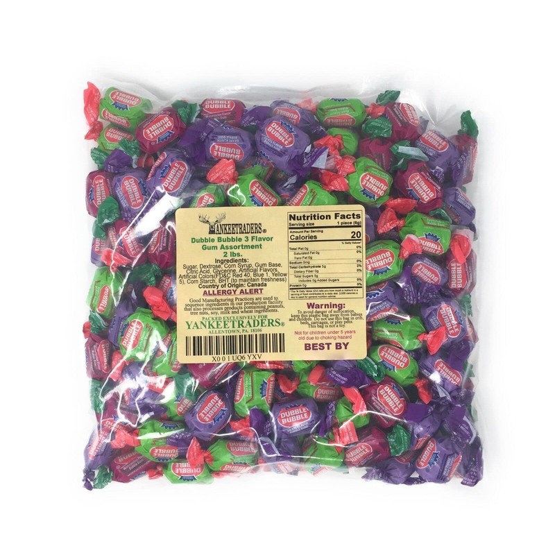 Triple Fruit Flavor Dubble Bubble Wrapped Bubble Gum, Bulk Pack,