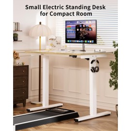 Okin Small Electric Standing Desk, 40" x 24" Whole Piece Height Adjustable Oak Sit to Stand Desk Computer Workstation for Home Office