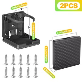 BondEron 2 Stück Universal Klappbarer Getränkehalter Verstellbar 60-100mm, Becherhalter Cupholder für Boot Wand Auto Wohnmobil LKW, Schwarz