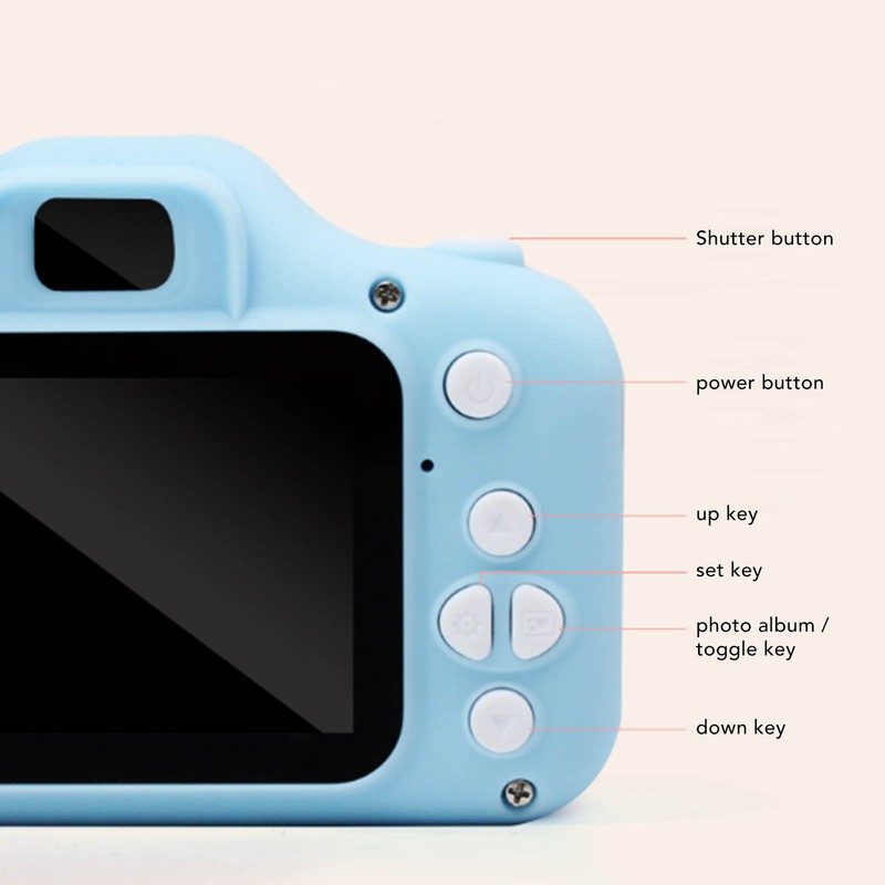 Kids Camera 2.0in IPS Screen Blue Comfortable Grip Rounded Body
