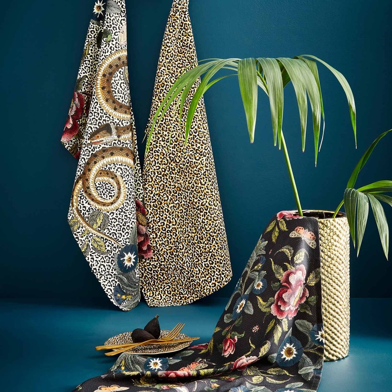 Spode Tea Towel - Black,Multi Coloured,Dimension - 45cm x 74cm/18"