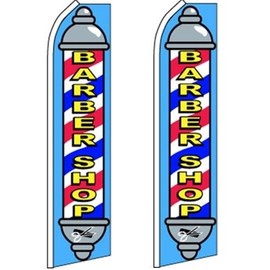 2 Swooper Flutter Feather Flag Barber Shop Scissor Blue Yellow Grey