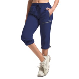 BVVU Women's Cargo Capris Hiking Pants Lightweight Quick Dry Joggers Outdoor Waterproof Workout Pants with Pockets Navy Blue
