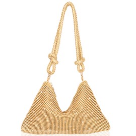 Covelin Womens Fashion Shiny Diamond Handbag Tote Shoulder Evening Bag Golden
