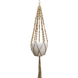 Hanpo Hemp Rope Macrame Plant Hanger Hanging Planter 8 Legs 63 Inch, Hook, Plant and Pot not Included for 12-13 inch Plant Pot (Light Brown=Jute)