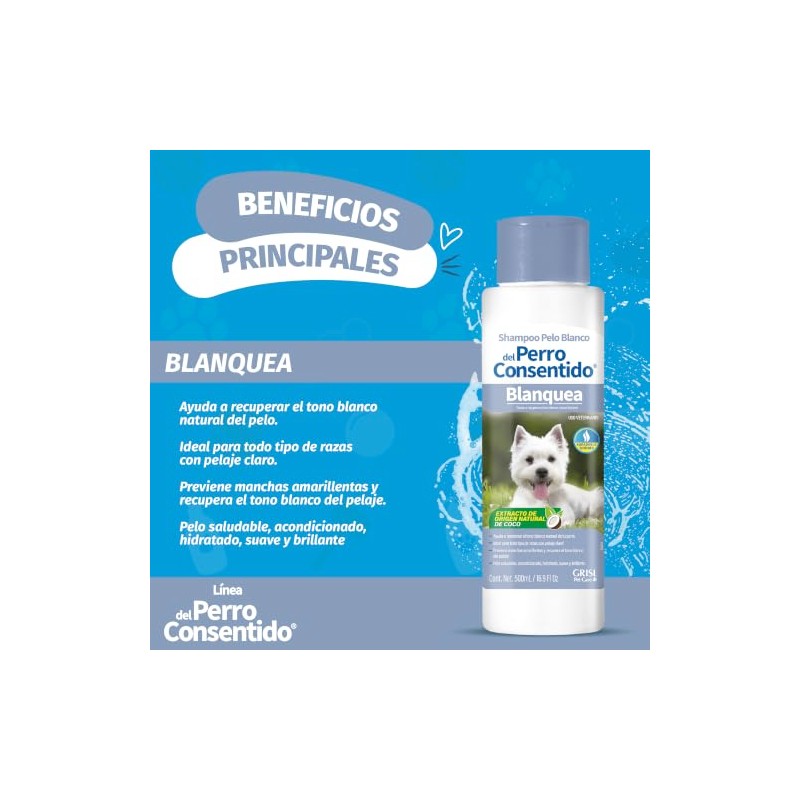 Perro Consentido - Shampoo Pelo Blanco, Matizante, Extracto de Coco,