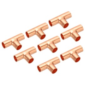 PATIKIL 1/4 Inch ID Tee Copper Fitting, 8 Pack 3 Way Welding Joint Pressure Pipe Fitting with Sweat Connection for HVAC, Air Conditioner, Plumbing