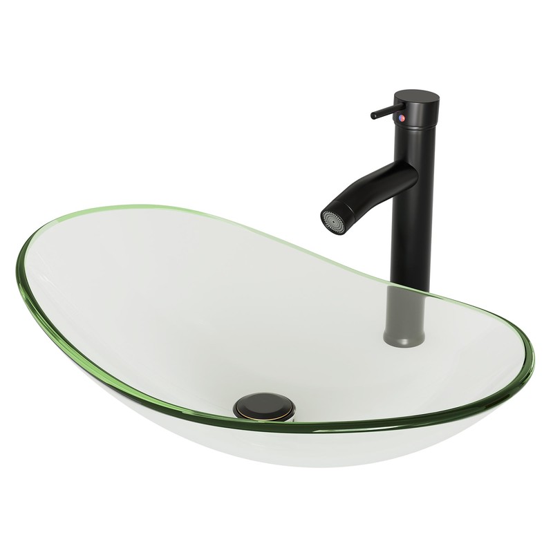 YIMAI Tempered Glass Vessel Sink Bathroom, 20.8"x13.7" Oval Clear Above