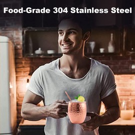 Moscow Mule - Juego de 4 tazas de cobre para beber, 16 onzas, aptas para alimentos, 100% hechas a mano, con diseño de Moscú