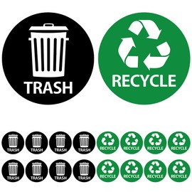 Bueake Pack of 16 Recycle Sticker for Trash Bins self Adhesive Vinyl for Kitchen, Home or Office Refuse Bin, Indoor/Outdoor use (Fluorescent Green+Black)