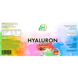 Hyaluron + Kollagen - 250 mg Kollagen - 105 mg Hyaluronsäure - Für ein strahlendes und glattes Hautbild - Glutenfrei - Lactosefrei