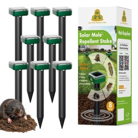 4 Pack Mole Repellent Solar Powered, Vibrating Solar Mole Repellent Stakes for Voles, Groundhogs, Snakes & Gophers, IP65 Waterproof Mole Deterrent for Yard, Farm, Lawn & Garden