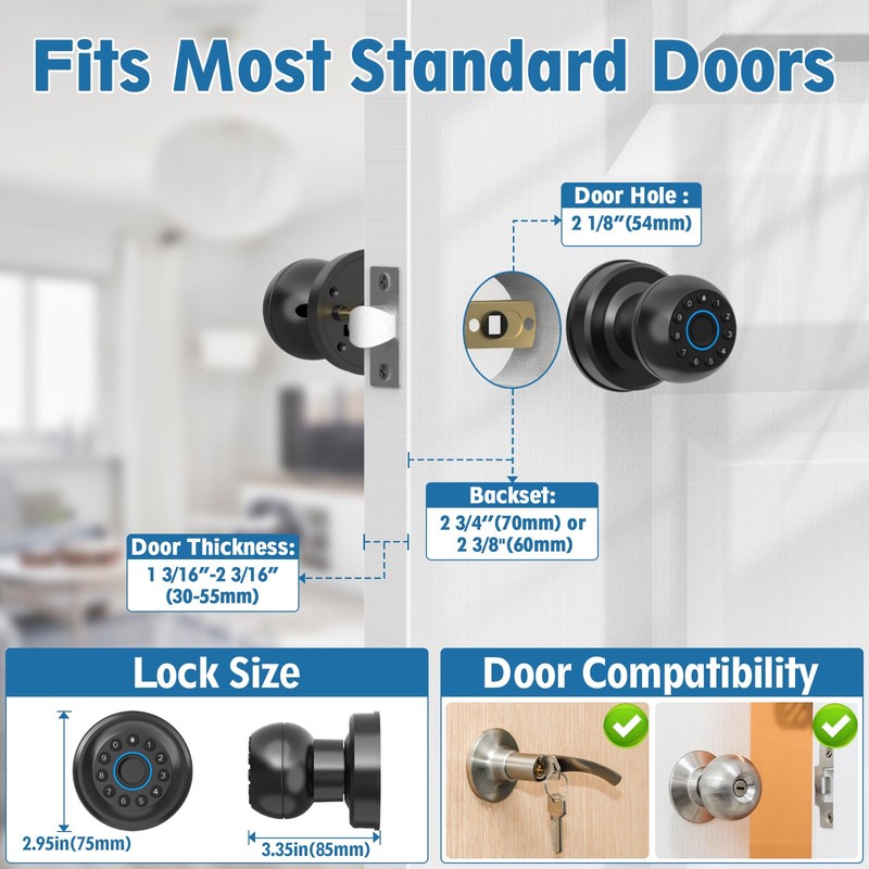 Anweller Smart Fingerprint Door Lock,Fingerprint Door Knob with Keypad,Electrionic Biometric