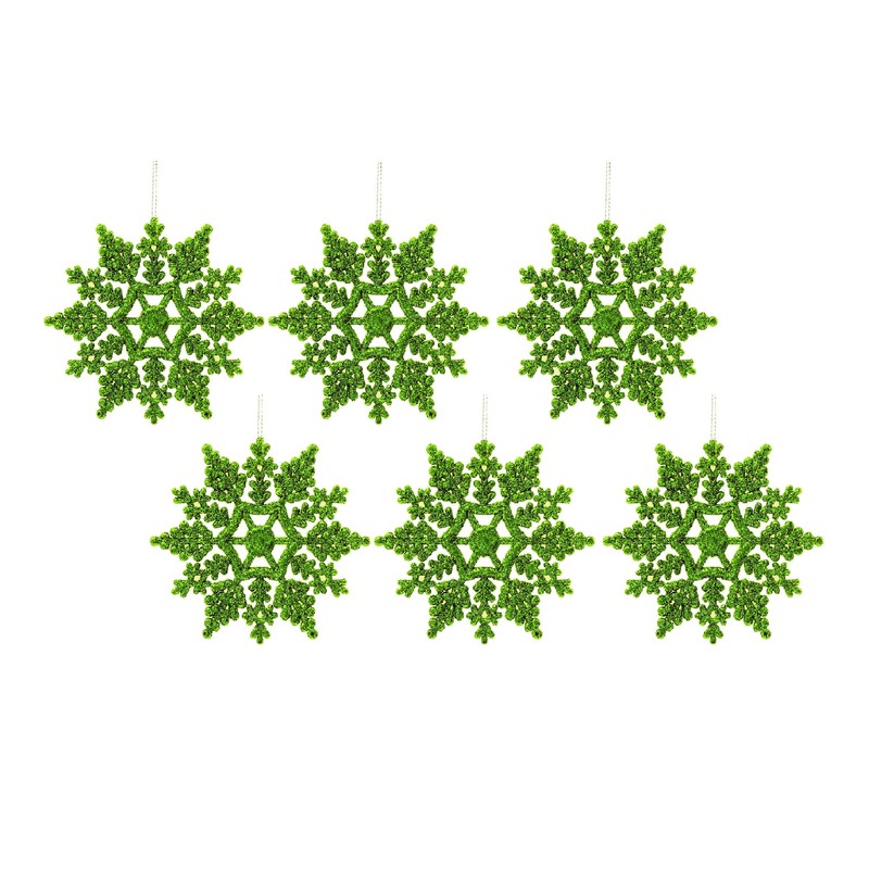 12pk Glitter Snowflake Hanging Decorations, Christmas Tree Snowflake Baubles/Ornaments (Lime
