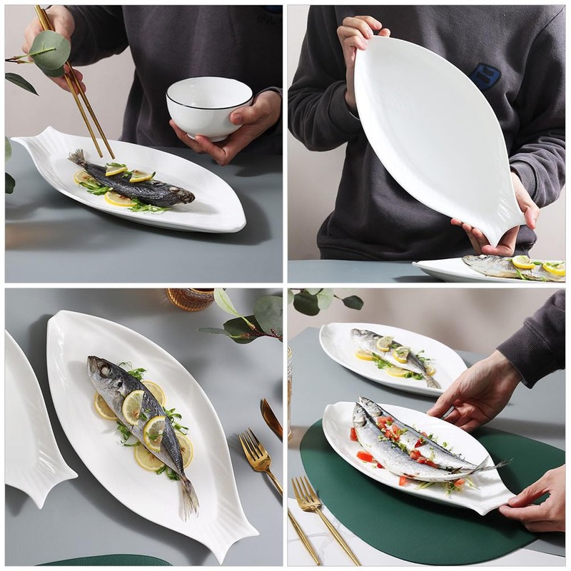 Cabilock Fish Shaped Plate, 31cm Ceramic Fish Dish Dinner Serving