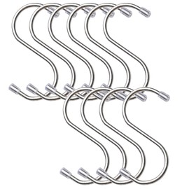 S Hooks, Stainless Steel Silver, Metal Hooks, Heavy Duty S-Shaped Hook for Hanging Cups, Clothes, Pots for Kitchen, Bedroom, Office (Pack of 10, 9 cm)