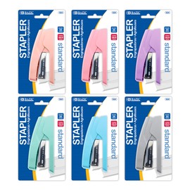 BAZIC Desktop Stapler with 50 Staples (26/6), Assorted Pastel Color Standard Stapler Desktop Staplers, 15 Sheet Capacity, Ergonomic Jam Free for Desk Home Office School, 24-Pack