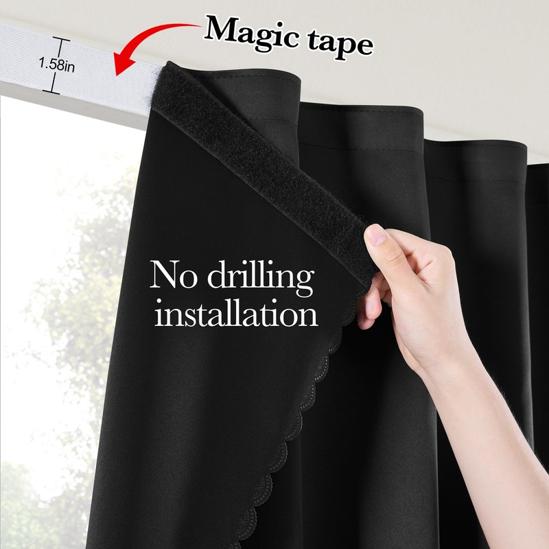 RYB HOME No Drill Adhesive 100% Blackout Curtains for Bedroom