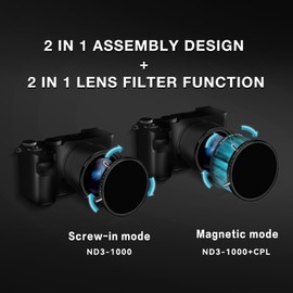 H&Y 72mm Variable ND Filter Lens Filter Variable ND3-1000 Neutral Density Filter VND Filter and CPL Filter Screw In and Magnetic Lens Filter 2 In 1 with Magnetic Adapter Ring, EVO Series