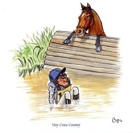 "Very Cross Country" Greeting Card for People who Like Horses and Riding. Iconic Cartoon Image by Bryn Parry. Blank on The Inside for Lots of Words and Perfect for Any Occasion.