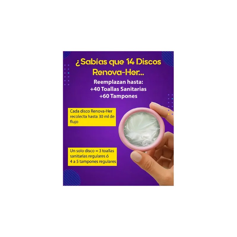 Discos Menstruales Desechables Renova-Her Rosa Morado Unitalla 14 piezas