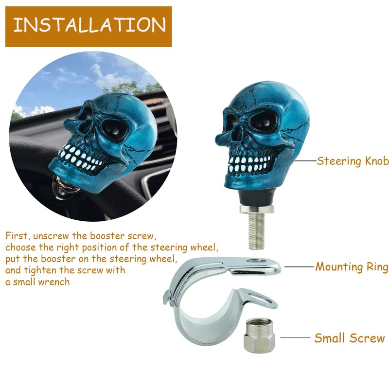 Temzzer Steering Wheel Spinner Skull Funny Power Handle Suicide Knob