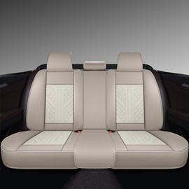 GXT Bench Seat Cover, Premium Faux Leather Bench Seat Covers for Trucks - Universal Fit for Most Sedans SUV Pick-up Truck, Durable for Long Lasting Protection(Khaki and White)