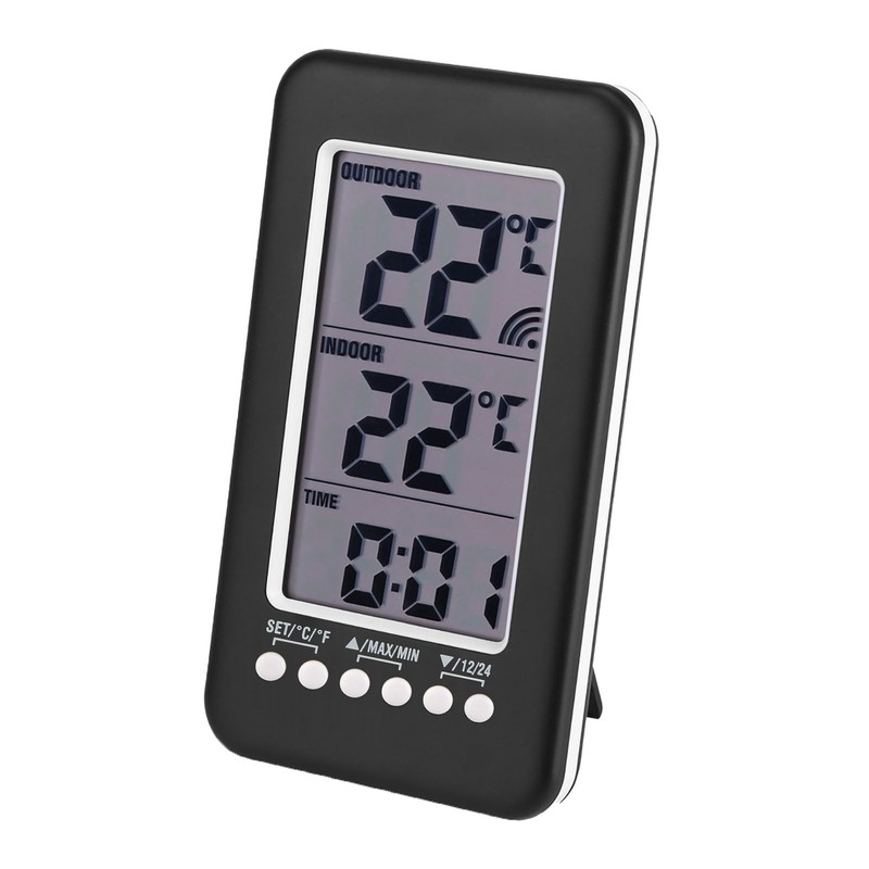 LCD Digital Indoor Outdoor Thermometer Clock Temperature Meter Wireless for