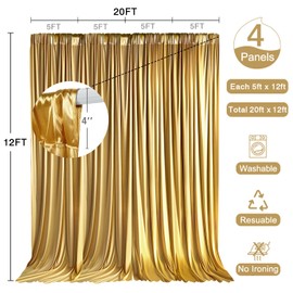 QICAIYUN 20x12ft Polyester Backdrop Gold Backdrop Curtains for Baby Shower Party Wedding Photo Drape Reception Photography Background Event Stage DecorationW5' x H12'丨4 Panels YUNBSDJ072